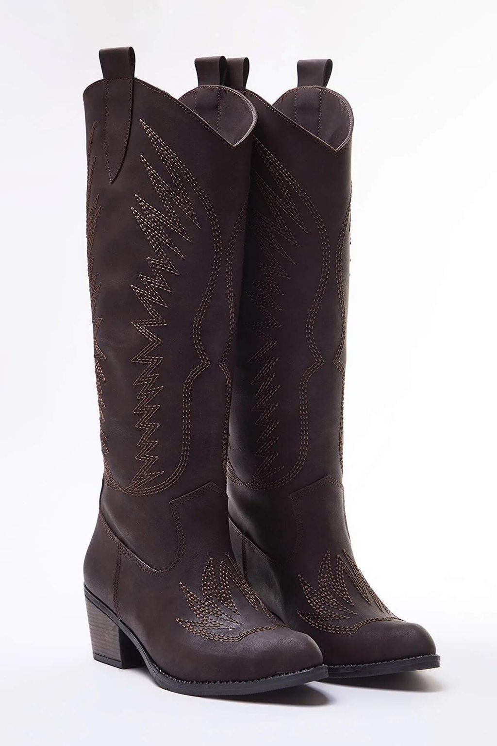 Trendyolmilla Shoes Vizon Islemeli Blok Topuklu Suet Kad?n Kovboy Cizme TAKAW25CZ00016 фото 6