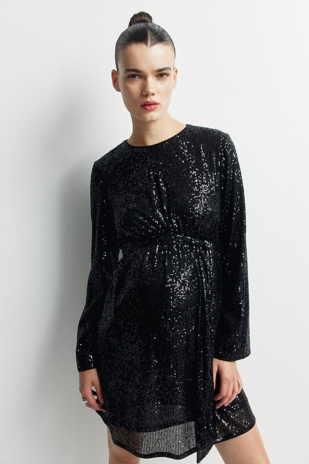MAMA Vestido de lentejuelas con cinturon de anudar