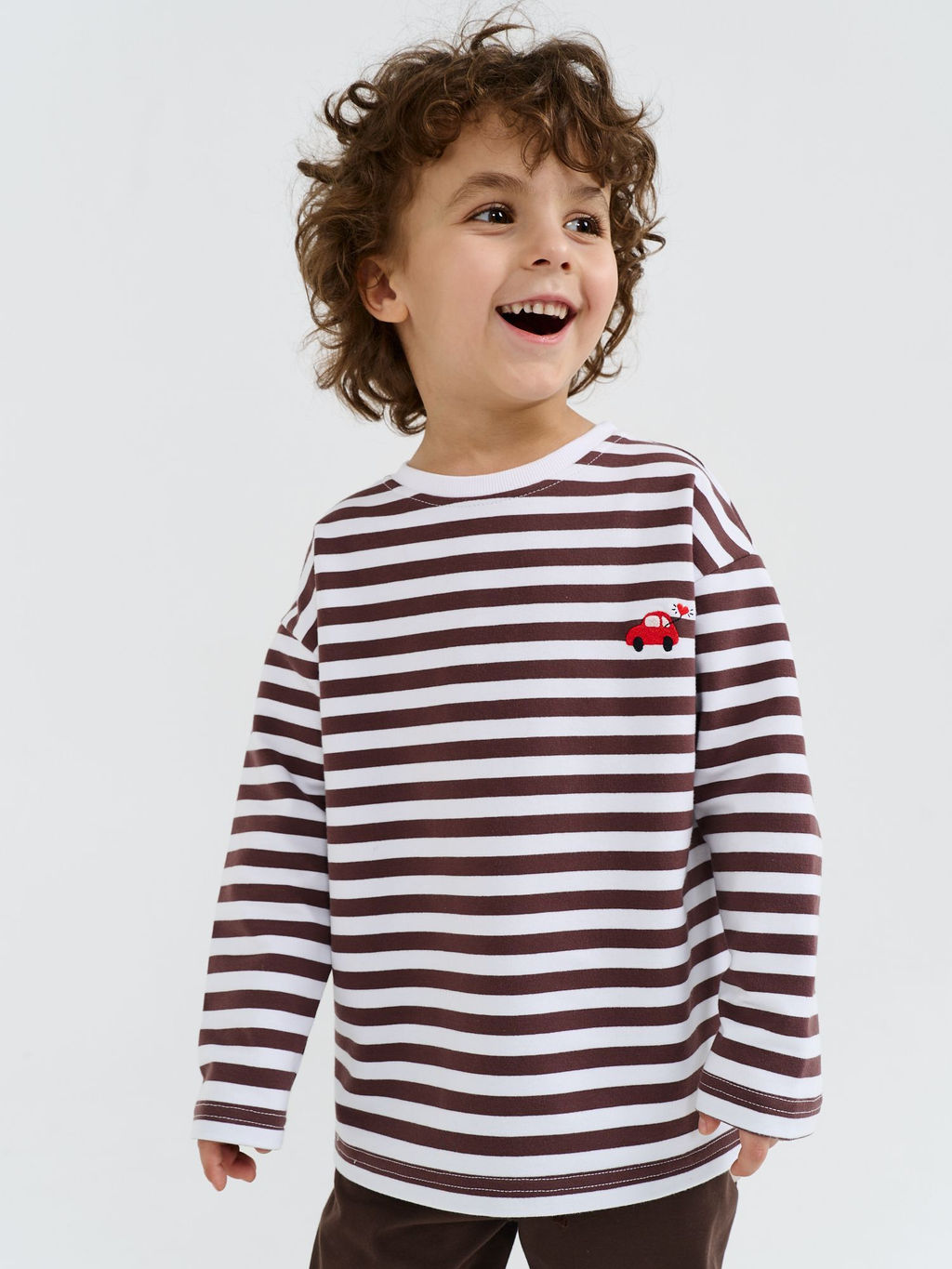 Лонгслив Полоска Шоколад с вышивкой - Bungly фото 2