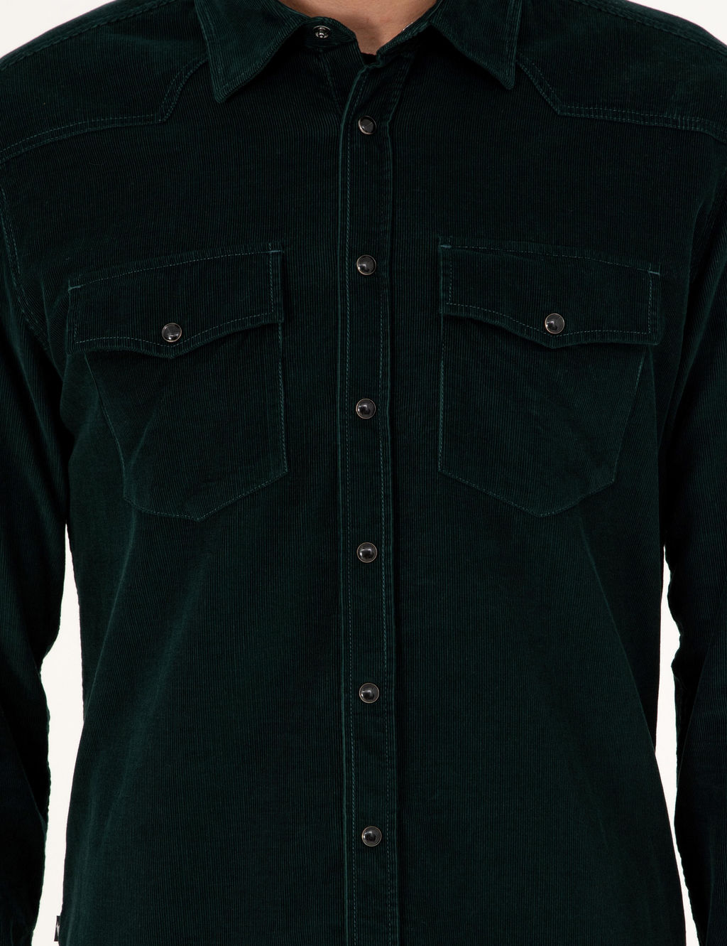 Темно-зеленая бархатная рубашка классического кроя - Cacharel фото 6