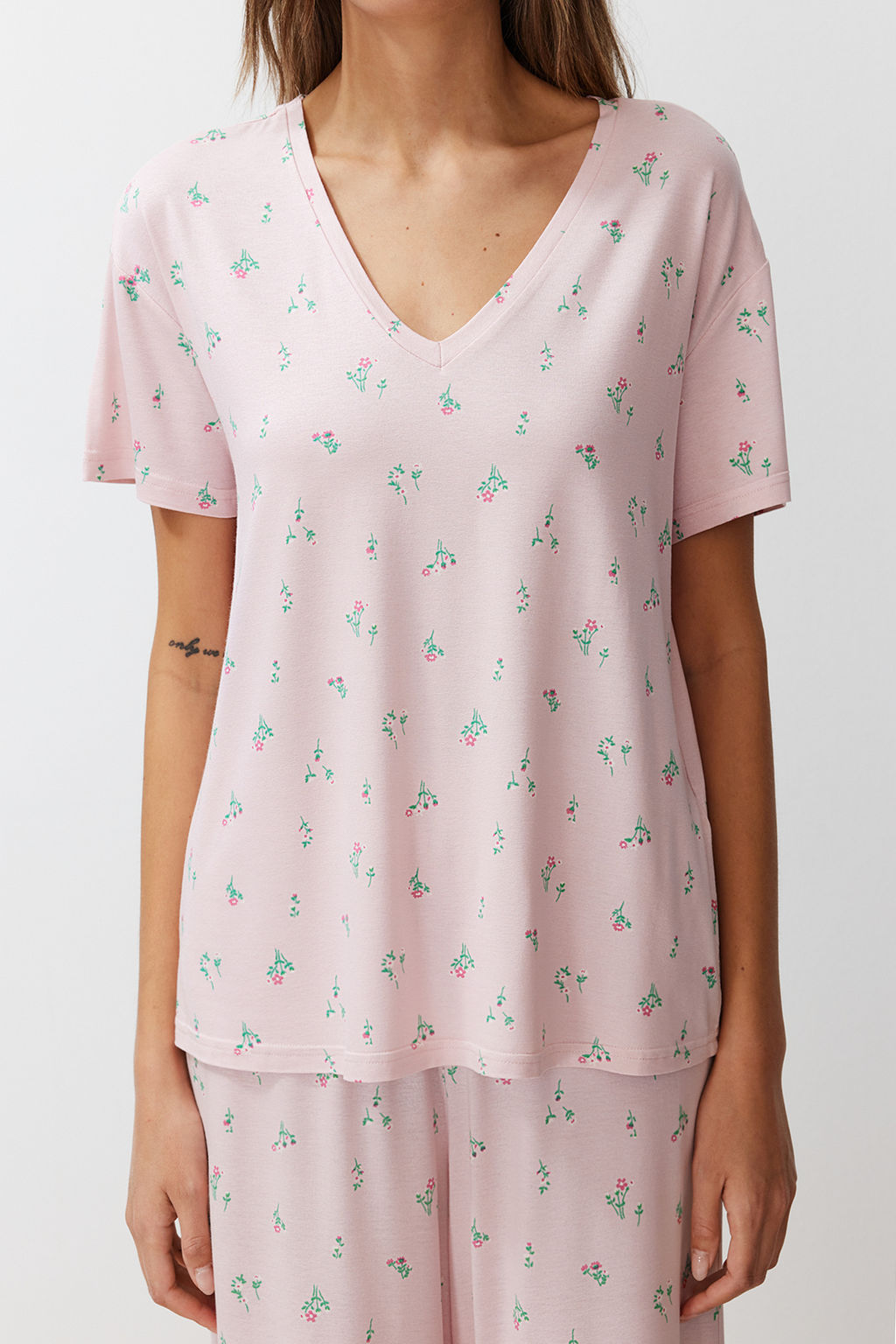 Trendyolmilla Pudra-Cok Renkli Cicekli Orme Pijama Tak?m? THMSS24PT00231 фото 9