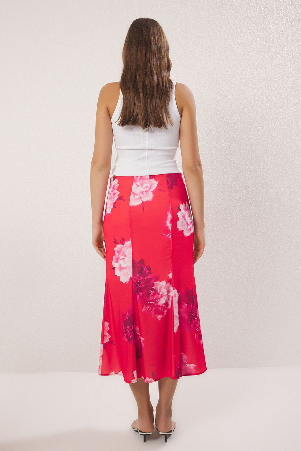 K?rm?z? Buyuk Cicek Desenli Maxi Boy Dokuma Etek TWOSS23ET00124