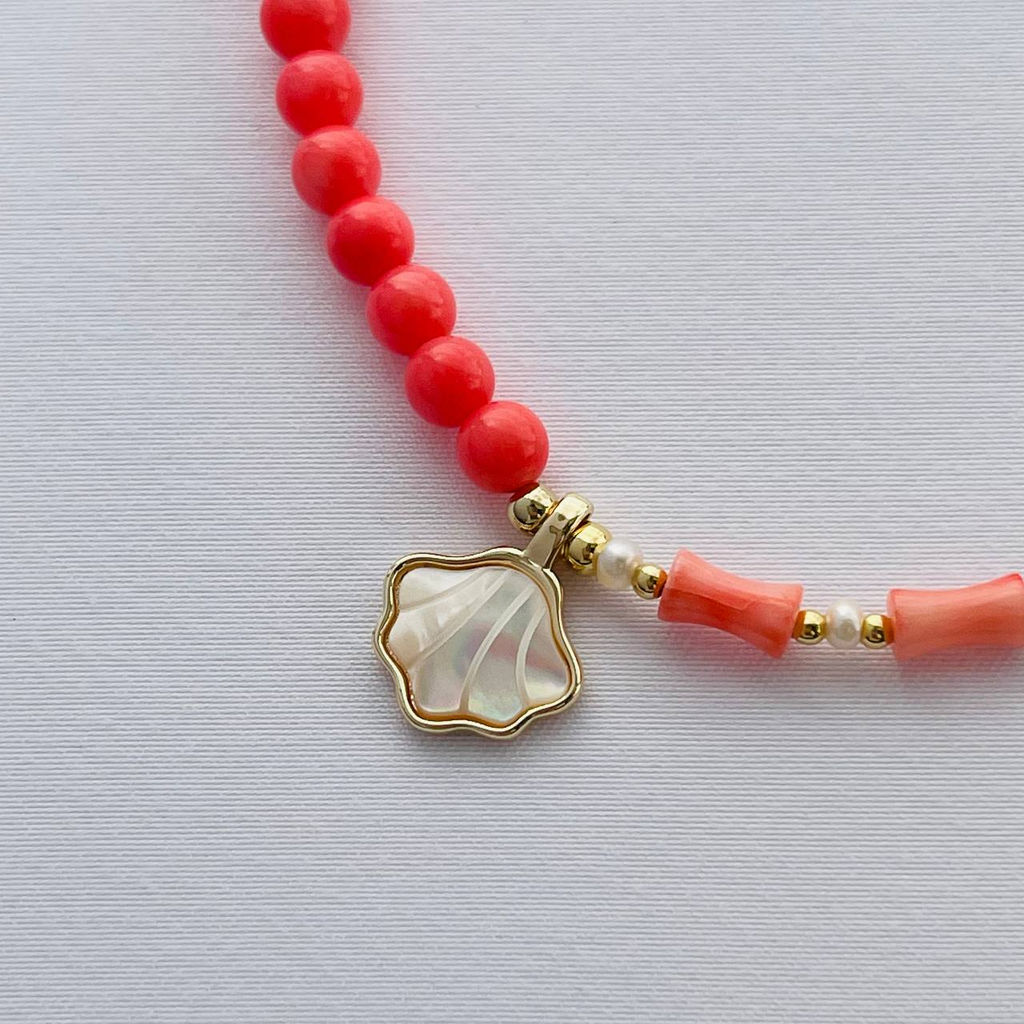 Бусы из Коралла и Жемчуга с подвеской 39 см +