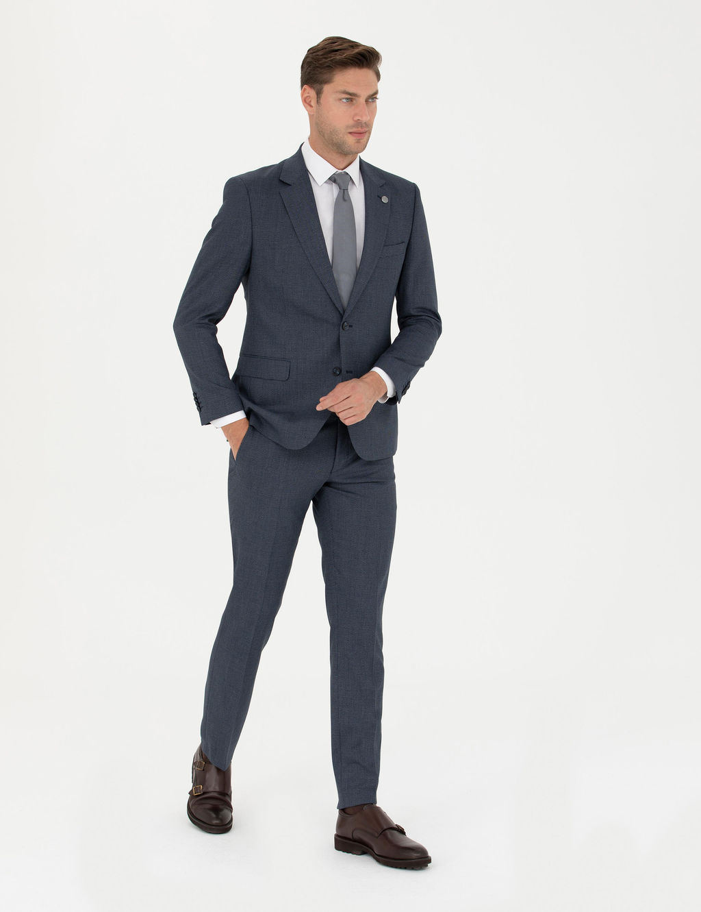 Lacivert Slim Fit Tak_m Elbise