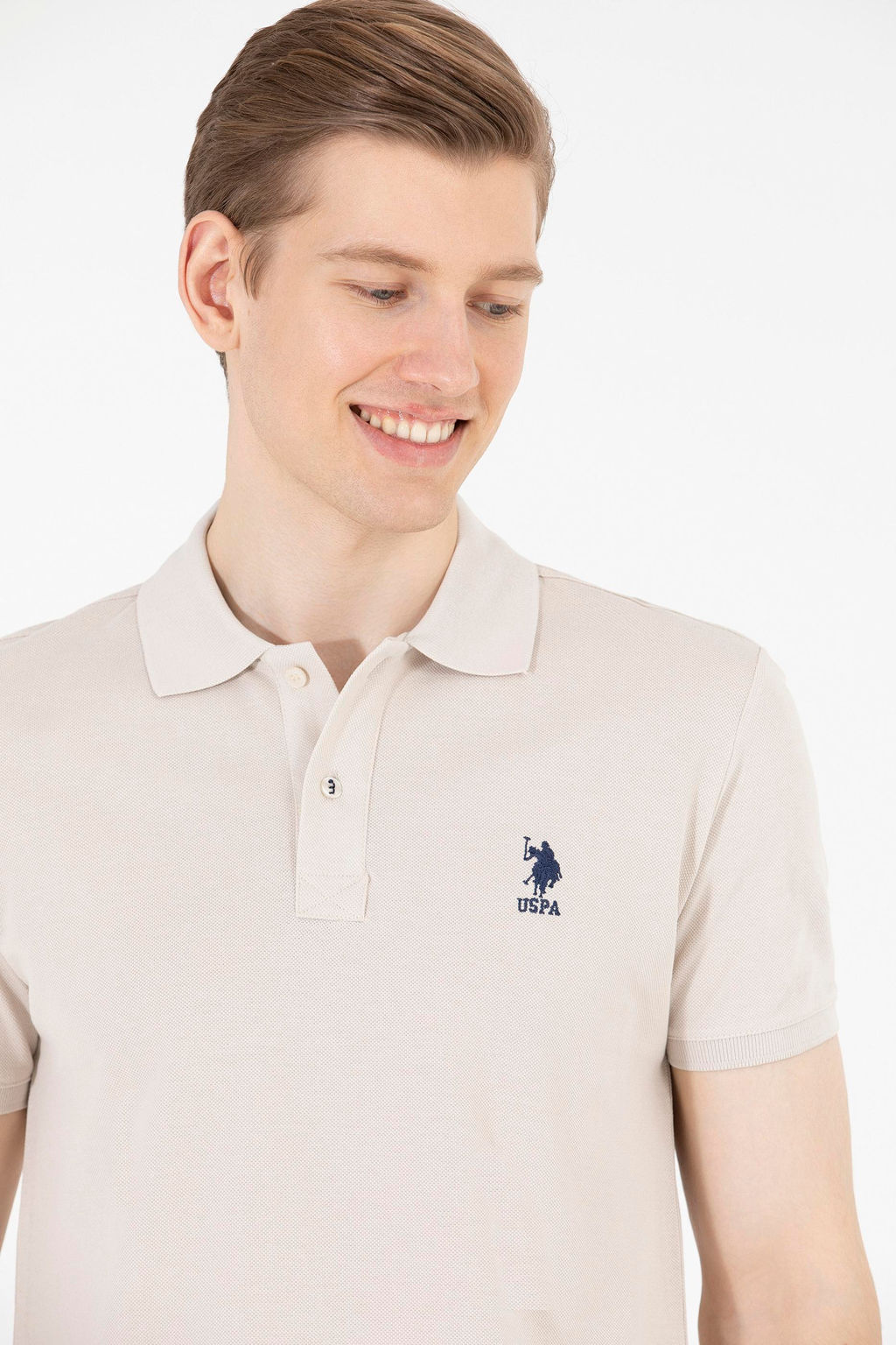 U. S. Polo Assn Мужская базовая футболка с воротником-поло Stone - U.s. polo assn фото 3