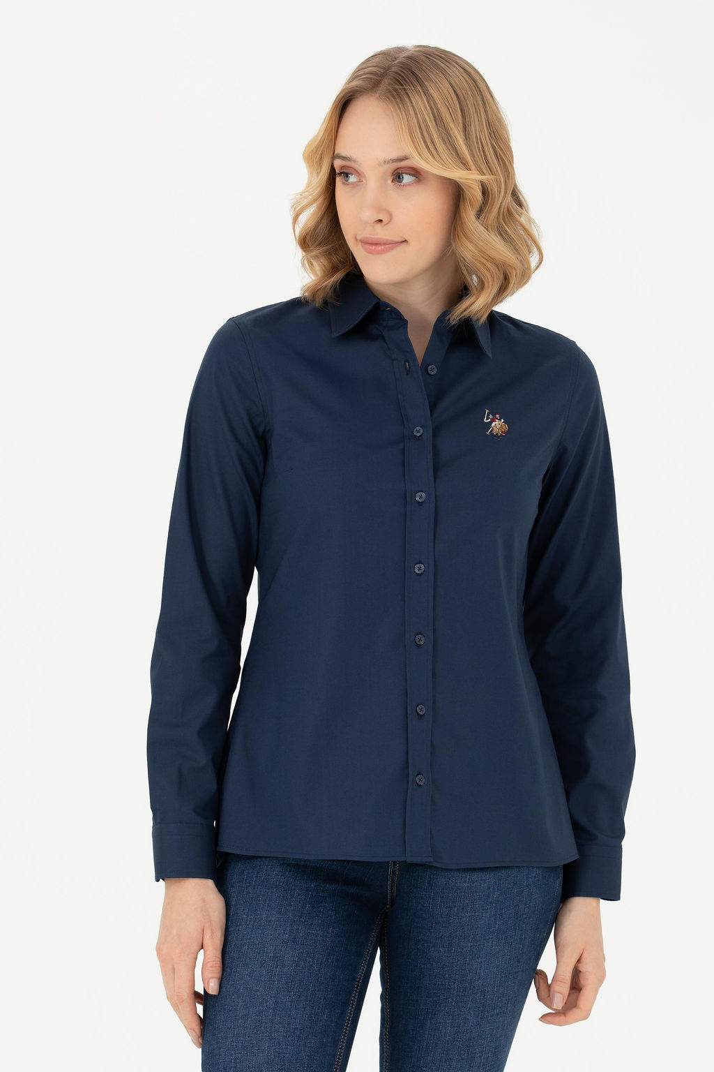 Женская базовая рубашка темно-синего цвета с длинным рукавом - U.s. polo assn фото 8