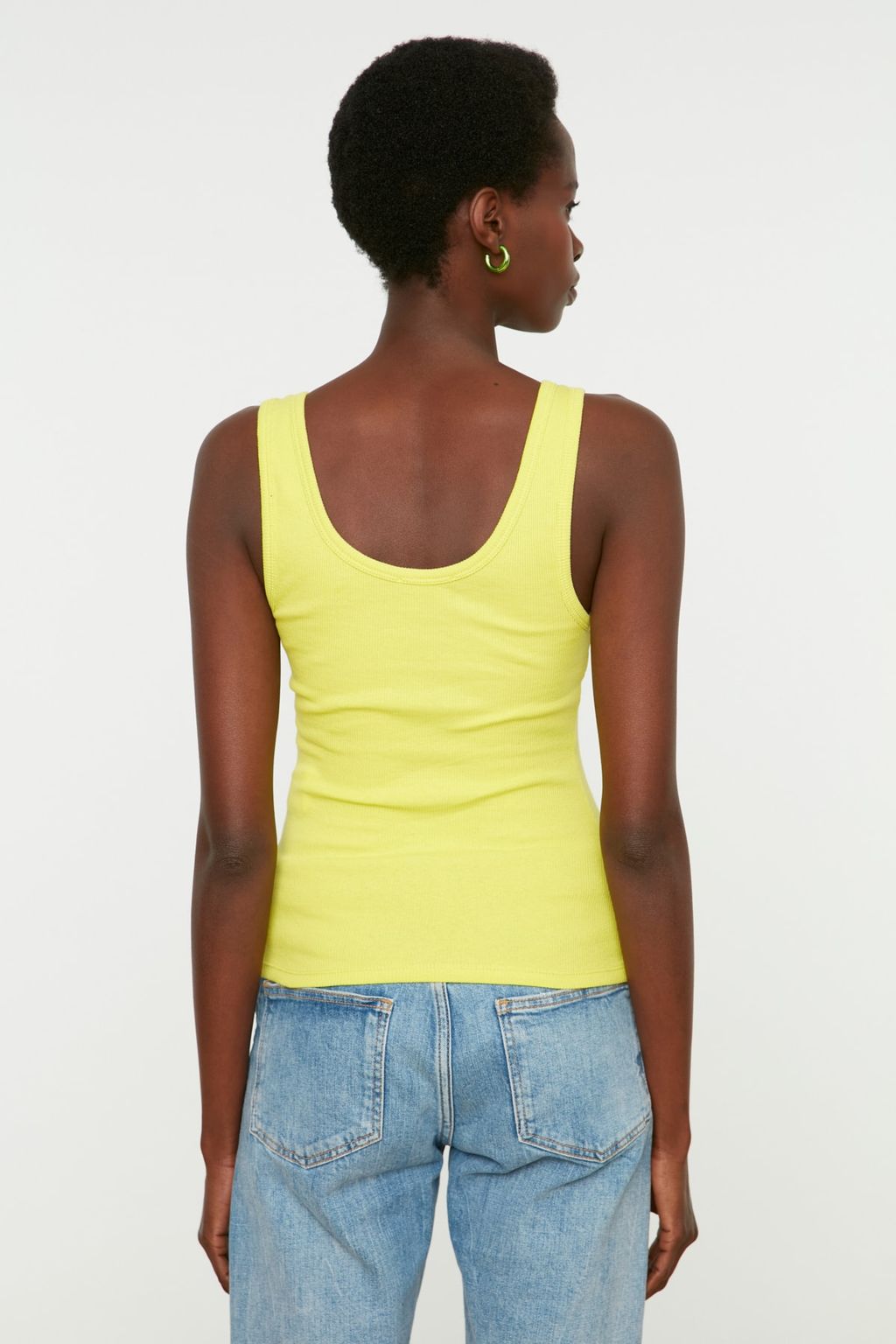 Sar? Fitted/Vucuda Oturan Havuz Yaka Fitilli Esnek Orme Atlet TWOSS22AL0042