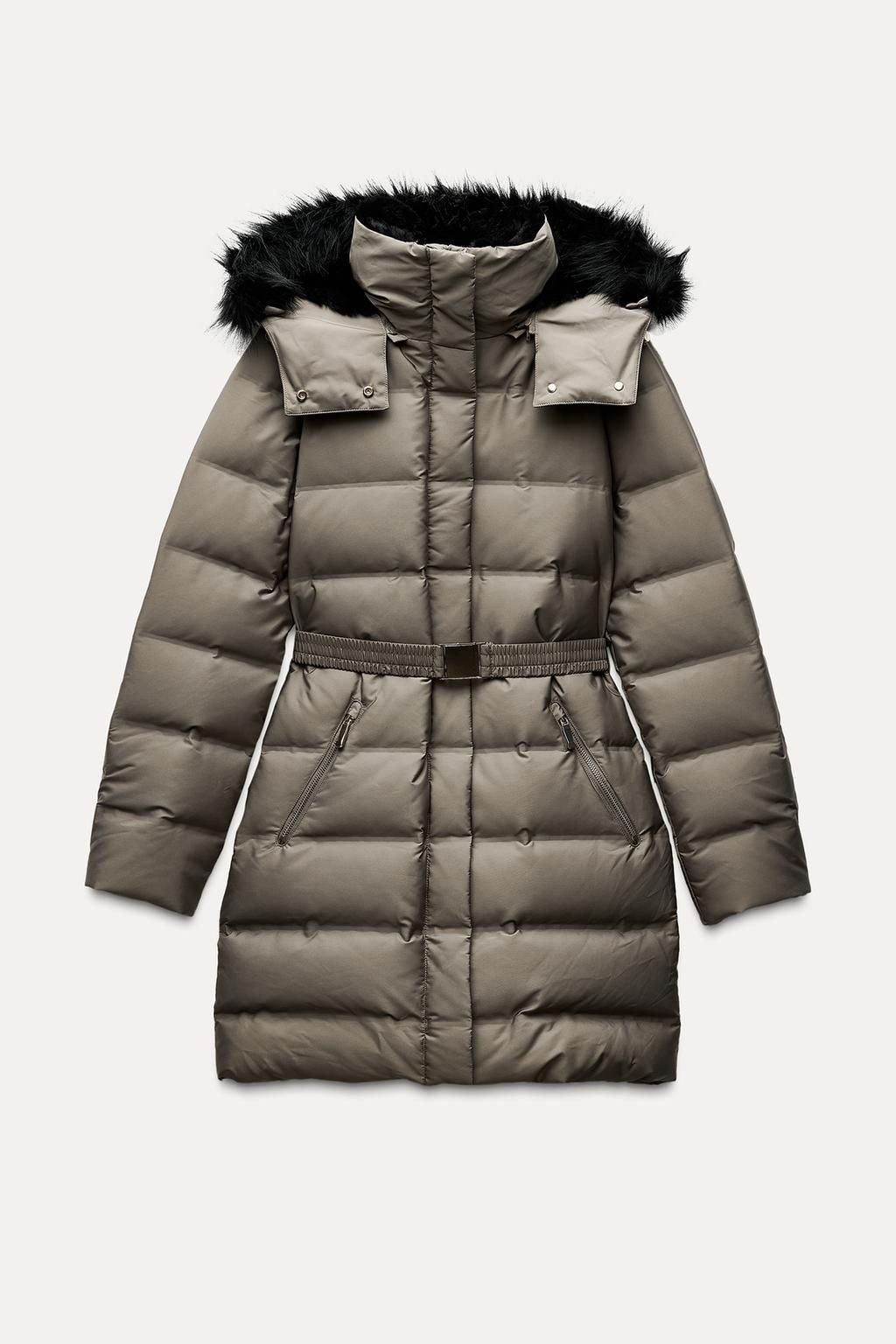 WATER AND WIND PROTECTION HOODED BELTED PUFFER JACKET - Zara фото 8