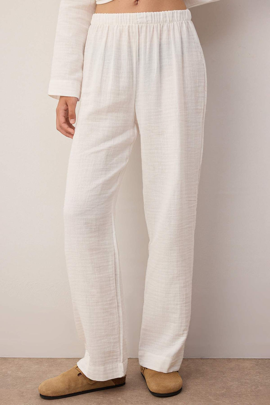 Ekru %100 Pamuklu Cepli Muslin Kumas Dokuma Pijama Tak?m? THMAW26PT00023 - Trendyolmilla фото 3