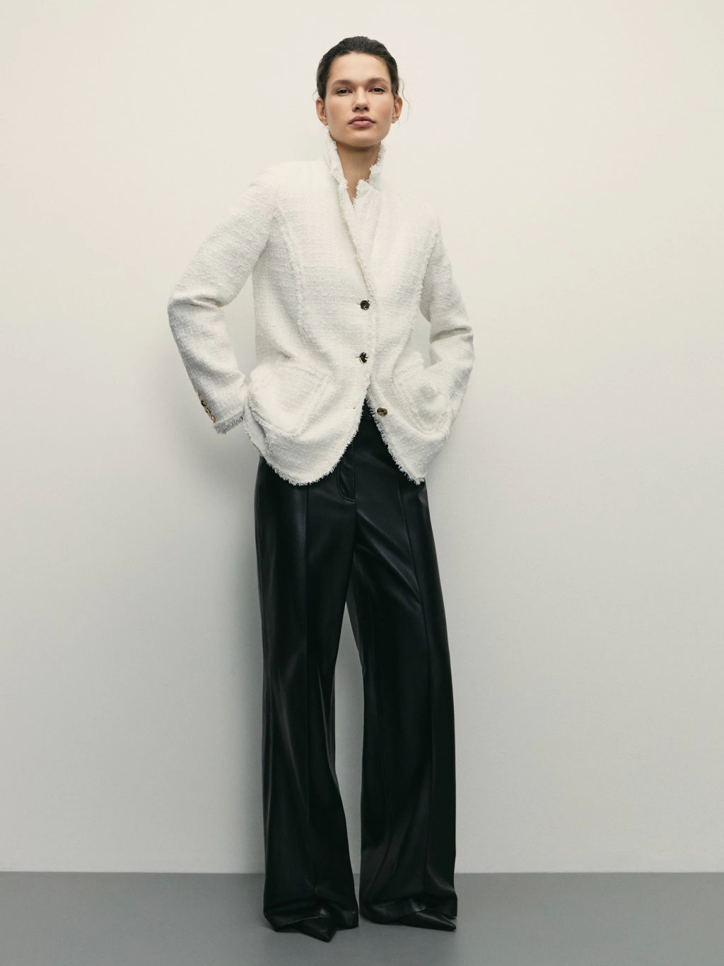 Однобортный жакет с бахромой из твида / Zarina фото 2