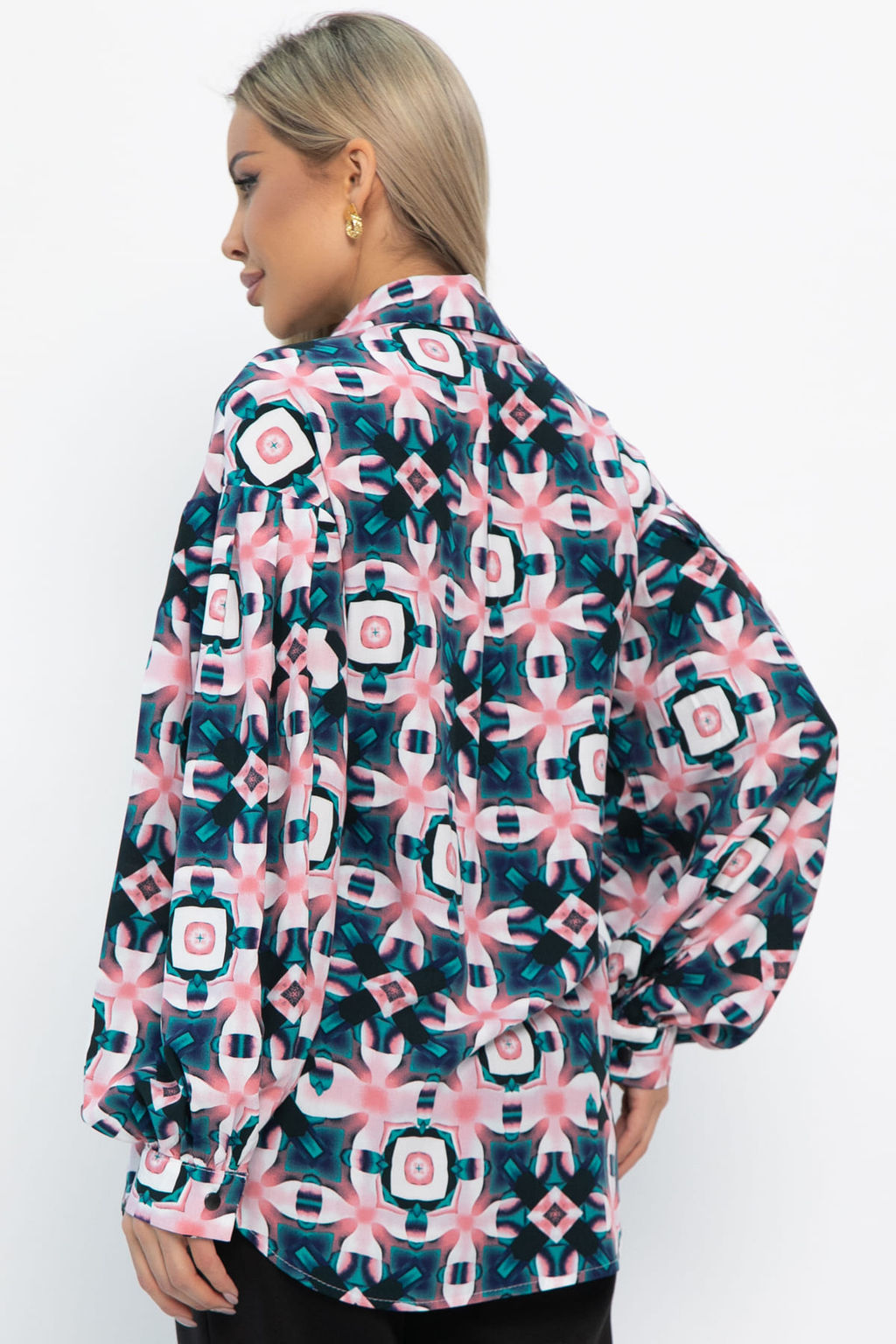 Блуза хлопковая Танец линий (зеленая) Б14857-14М