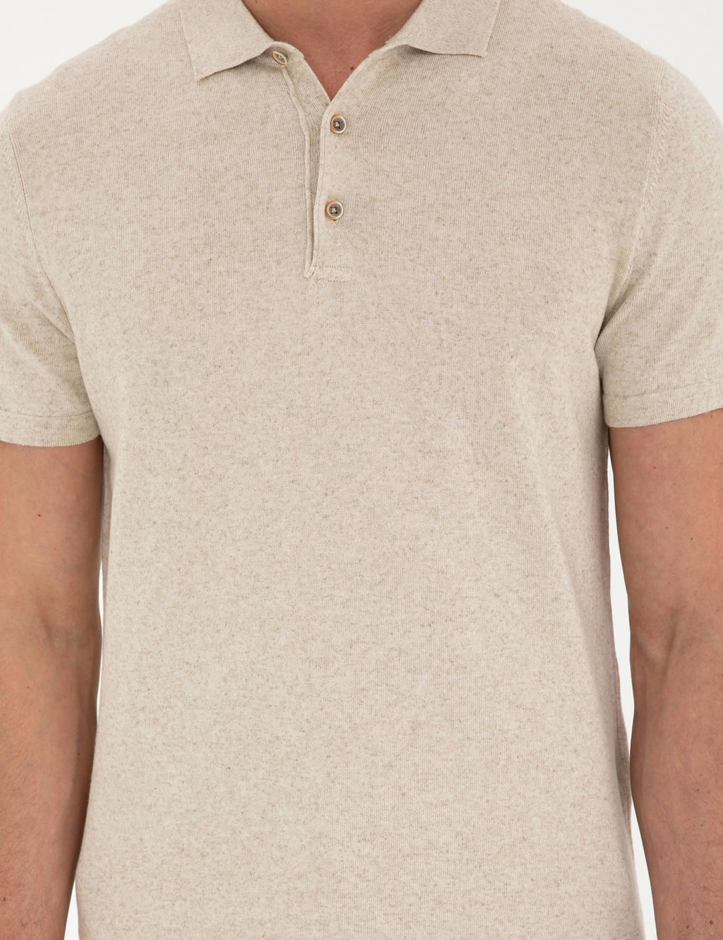 Bej Slim Fit D__meli Polo Yaka Keten Kar___ml_ Triko Ti__rt