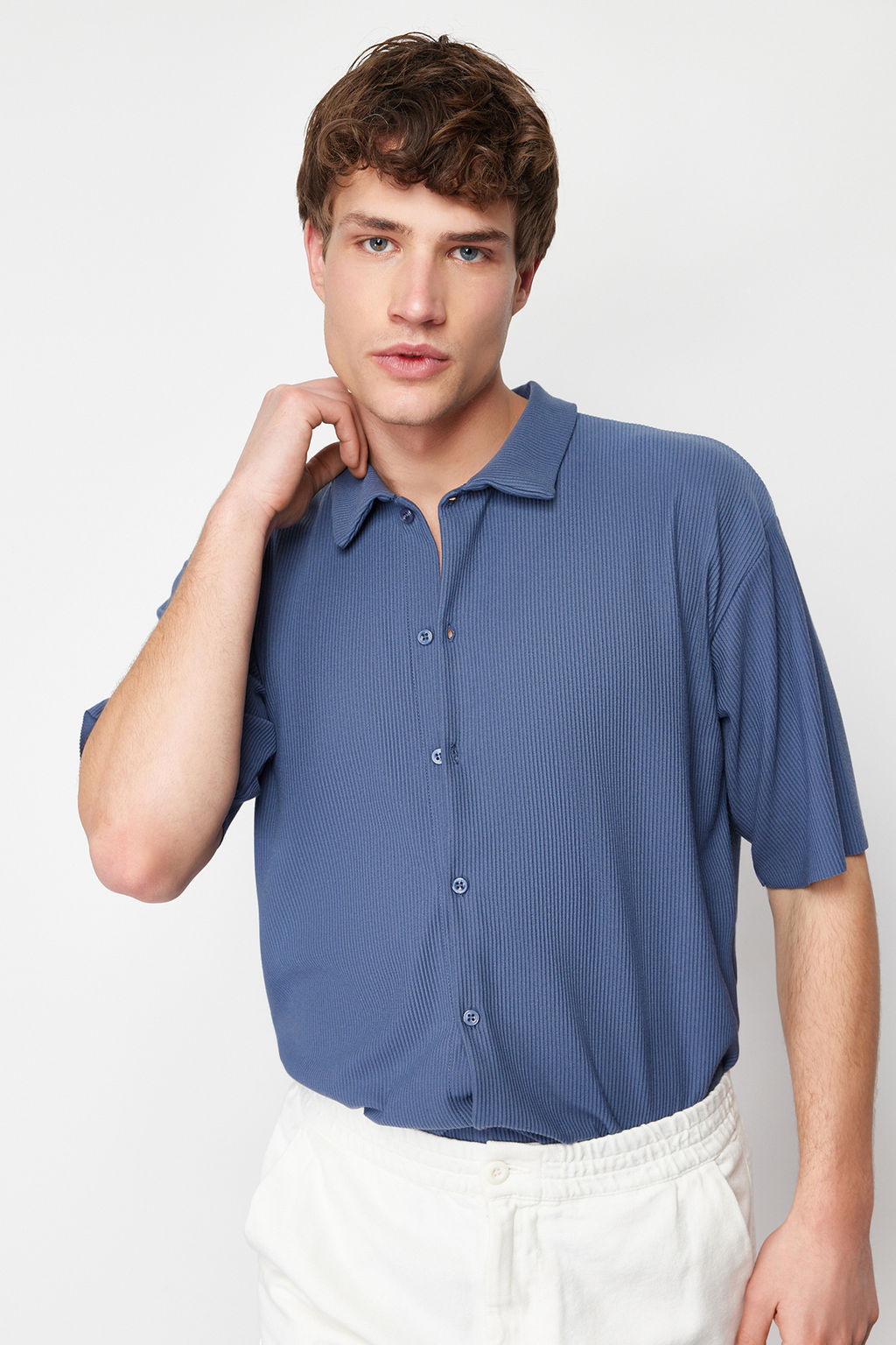 Indigo Regular Fit Rahat Konforlu Dikissiz Orme Gomlek TMNSS24GO00052 - Trendyolmilla фото 4