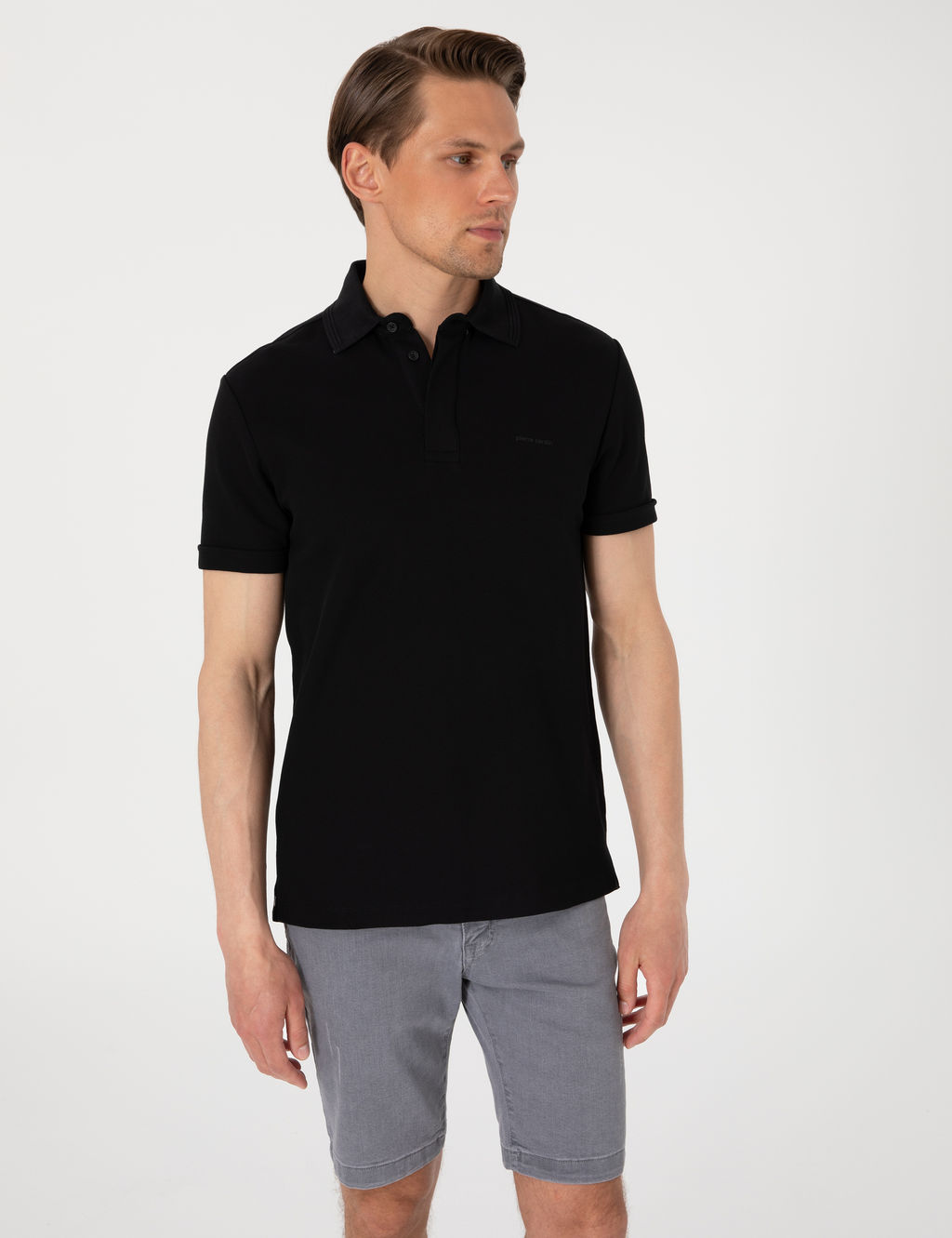 Siyah Slim Fit %100 Pamuk K_vr_lmaz Amerikan Pike Polo Yaka Basic Ti__rt