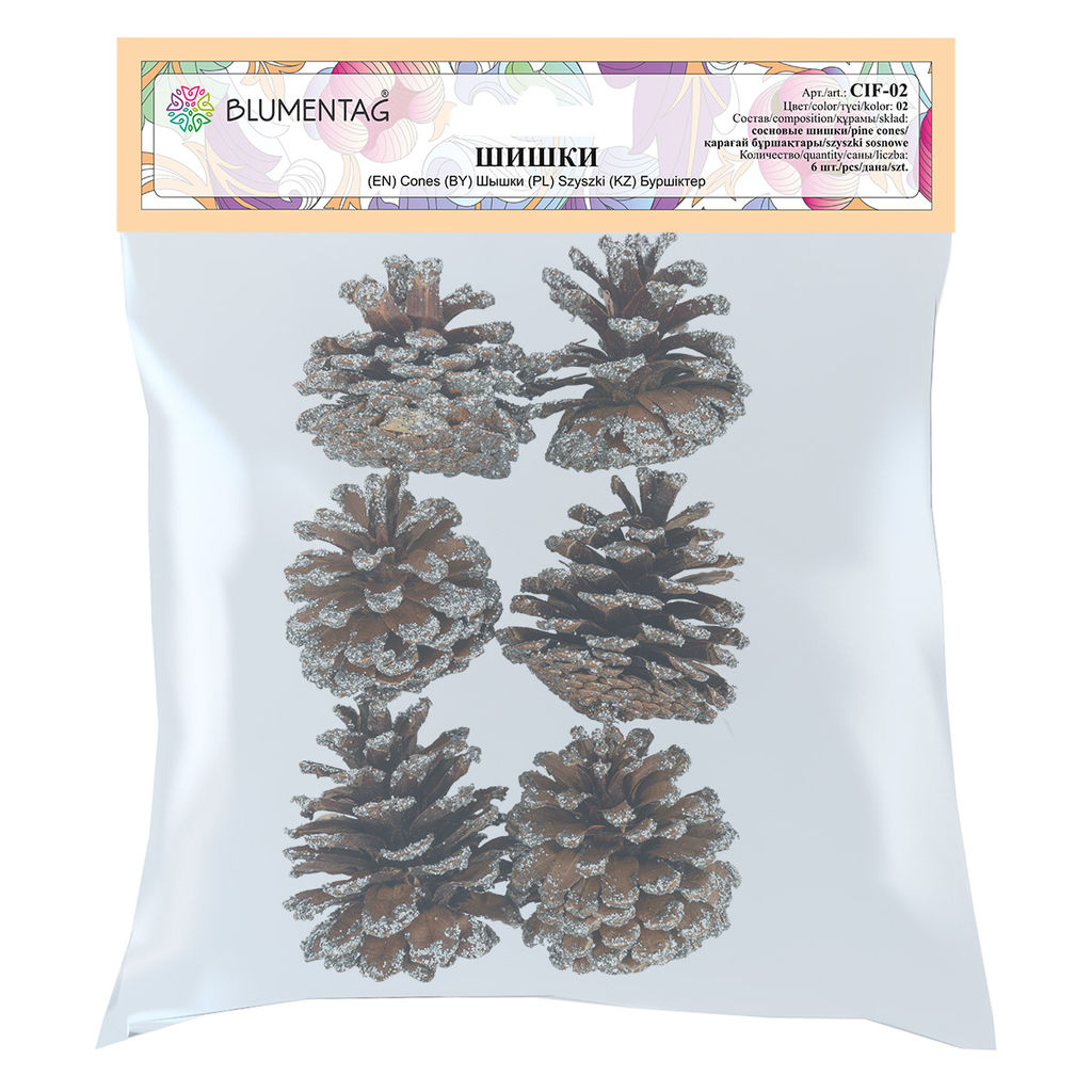 Blumentag CIF-02 Шишки сосновые 6 шт. 02 Сосна/ под серебро