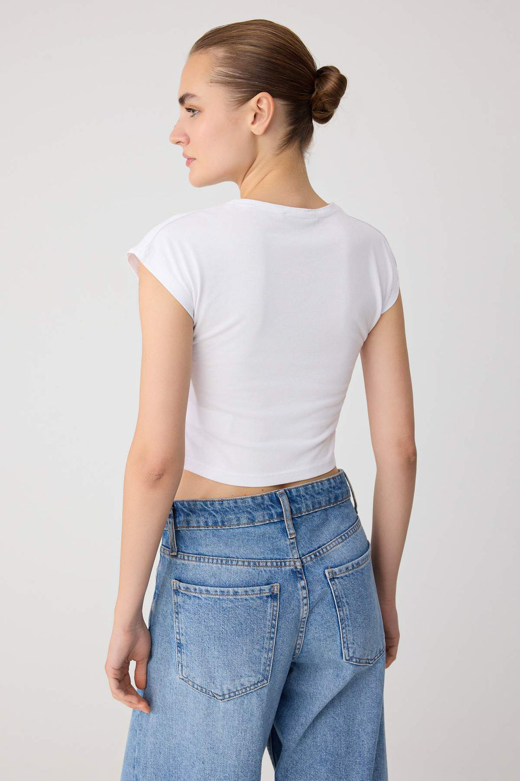 Siyah-Beyaz D_z Regular Bisiklet Yaka Ay Kol K_sa %100 Pamuk _rme T-Shirt TWOSS26TS00347 - Trendyolmilla фото 7