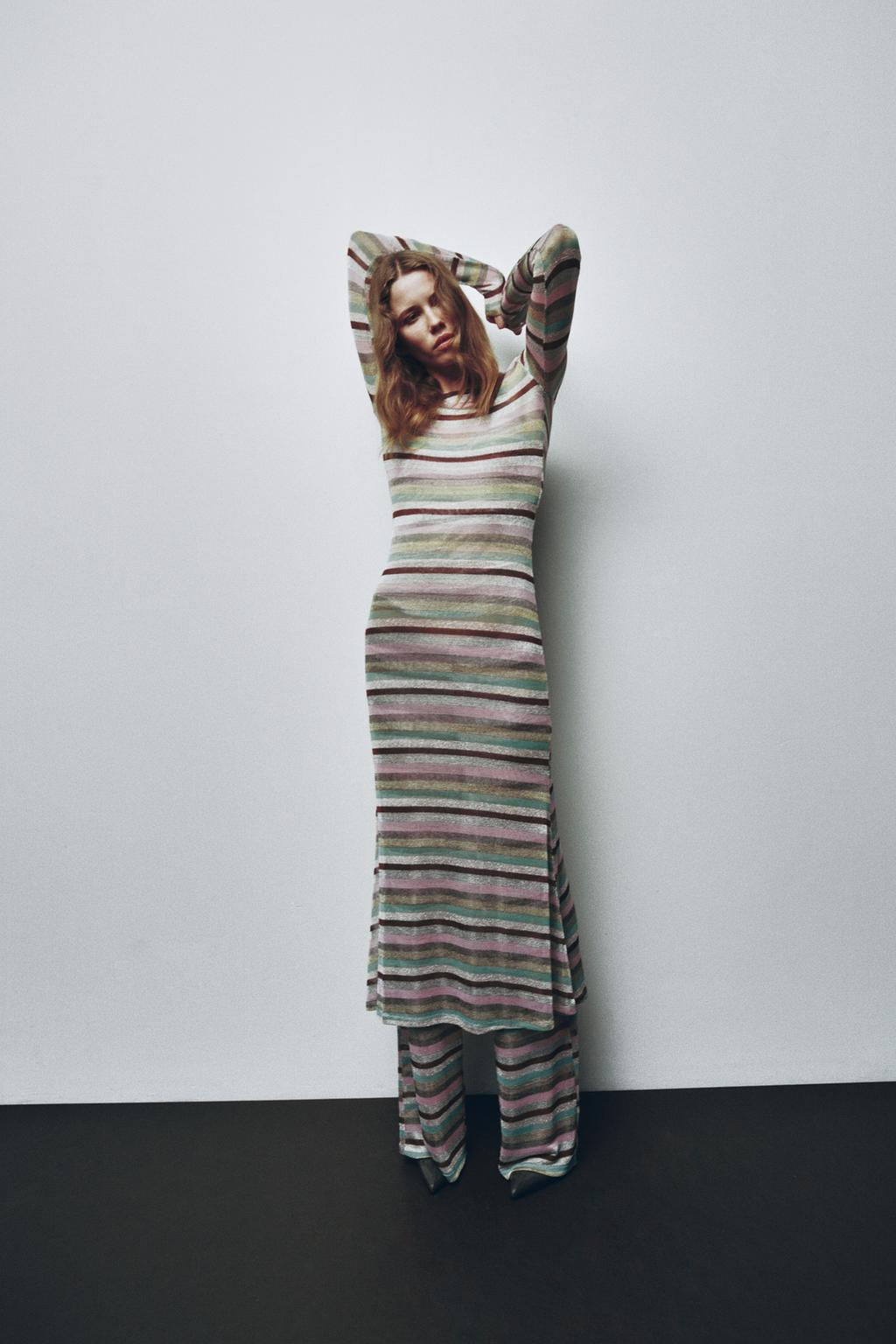 LONG METALLIC THREAD STRIPED DRESS - Zara фото 3
