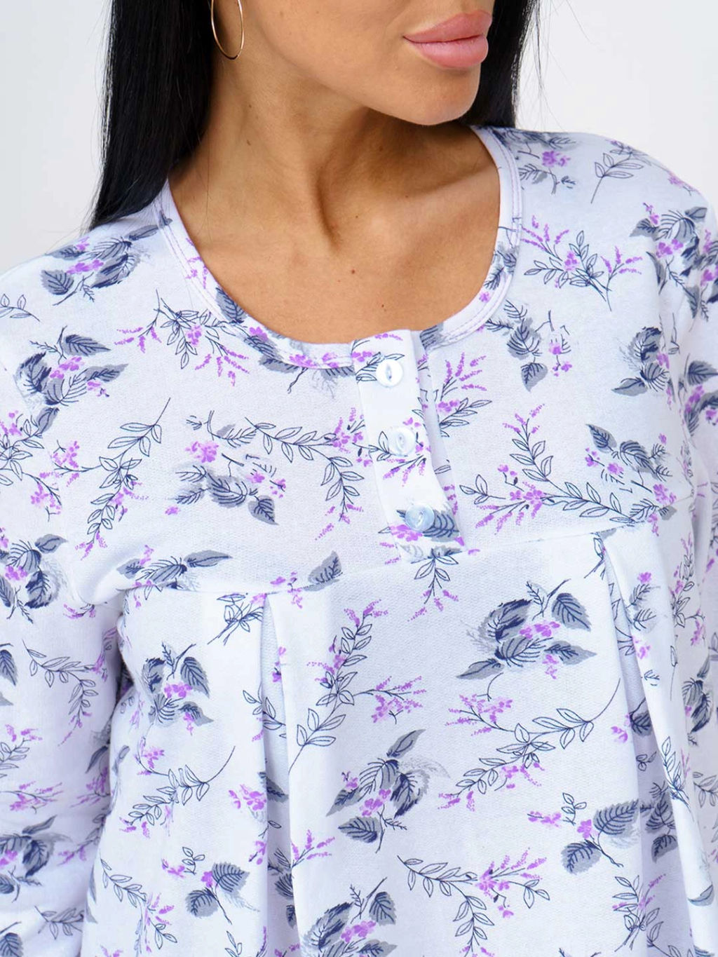 Ночная сорочка женская, цвет белый фиолетовый