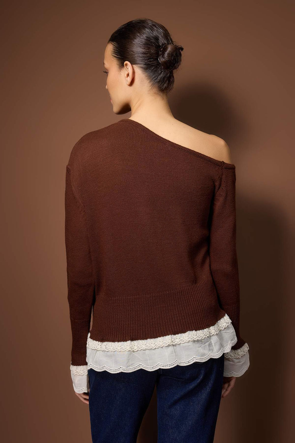 Kahverengi Dantel Garnili Kay?k Yaka Triko Kazak TWOAW26KZ00276 - Trendyolmilla фото 4