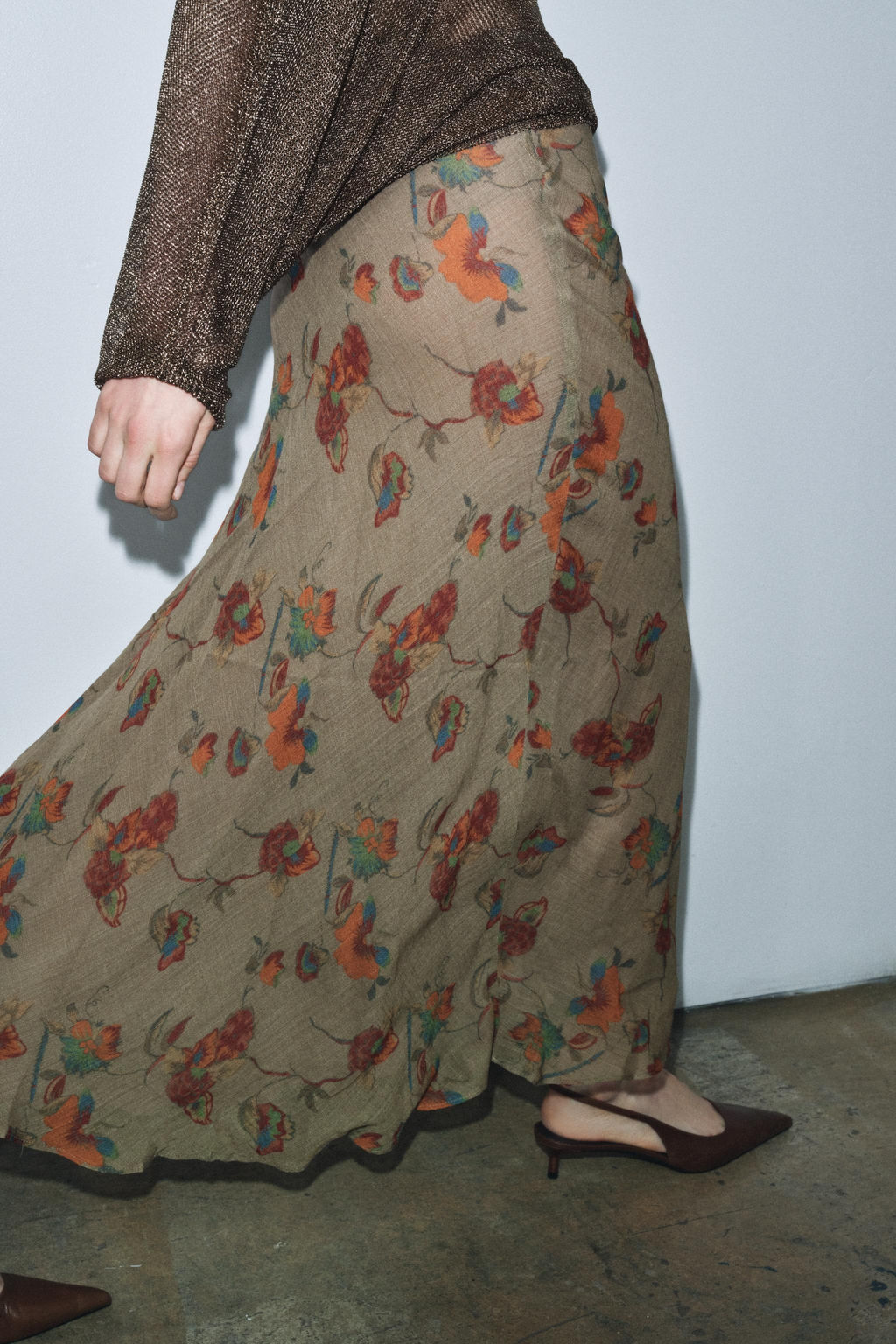 ZW COLLECTION WOOL FLORAL SKIRT - Zara фото 3