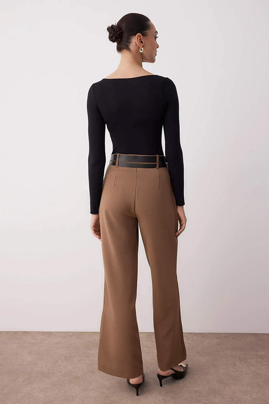 Vizon Cift Kemer Detayl? Wide Leg/Genis Paca Pantolon TWOAW26PL00013 - Trendyolmilla фото 8