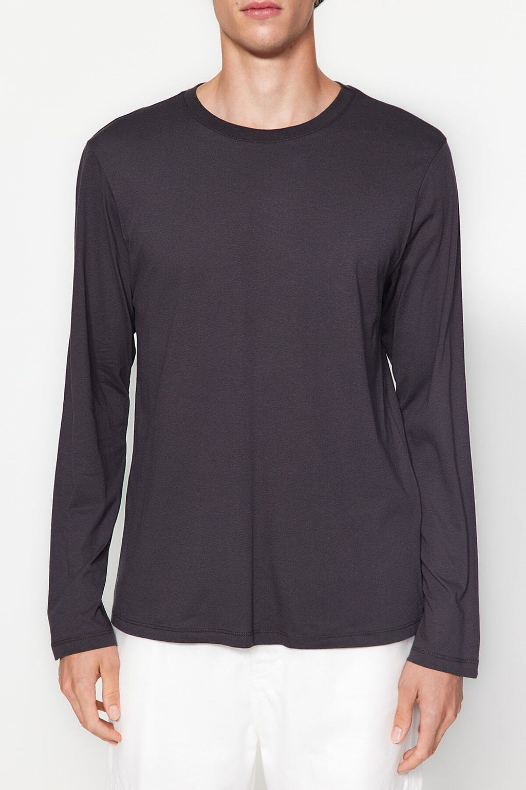 TRENDYOL MAN Siyah Basic Regular/Normal Kesim Bisiklet Yaka Uzun Kollu %100 Pamuk Tok Kumas T-shirt TMNAW21TS0208 - Trendyolmilla фото 6