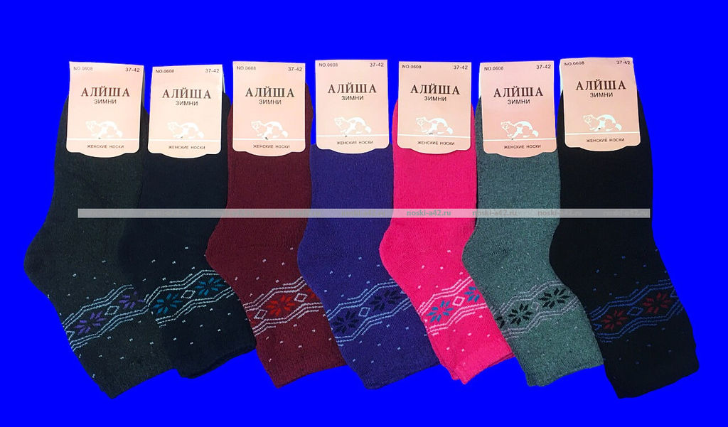 Цена за 12 пар. Термоноски женские внутри махра Снежинки