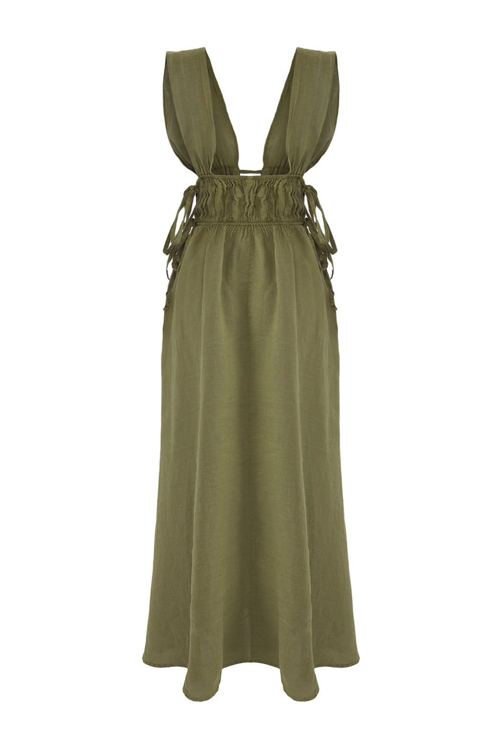 Trendyolmilla Haki Maxi Dokuma %100 Keten Buzgu Detayl? Plaj Elbisesi TBESS25EL00105 фото 6