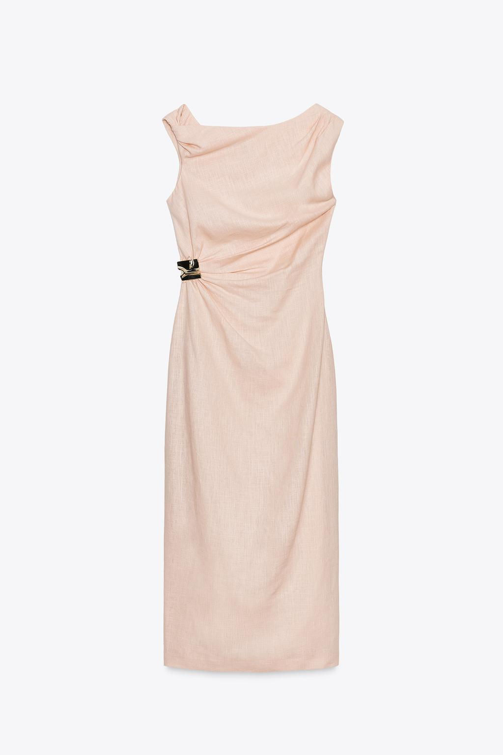 ASYMMETRIC MIDI DRESS WITH LINEN BLEND APPLIQUE - Zara фото 8