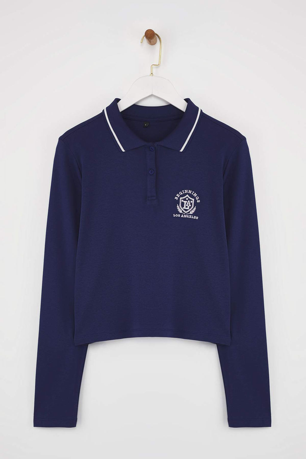 Teen Lacivert Tok Kumasl? Nak?sl? Polo Yaka Dugmeli Regular/Standart Kal?p Orme Bluz TWOAW26BZ00014