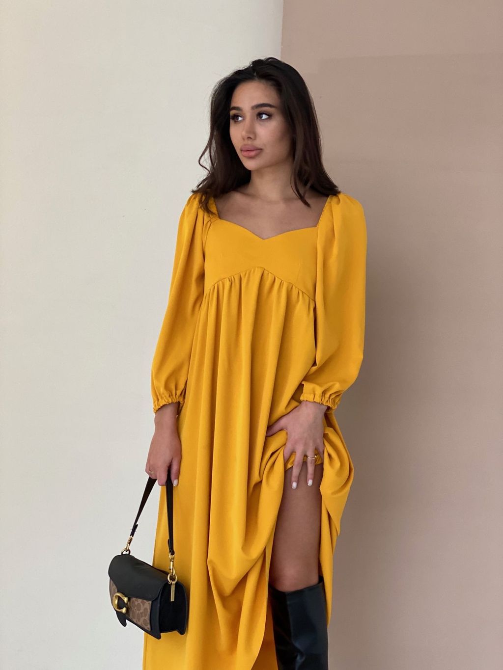 Платье-миди с пышными рукавами в цвете манго - Martichelli фото 23