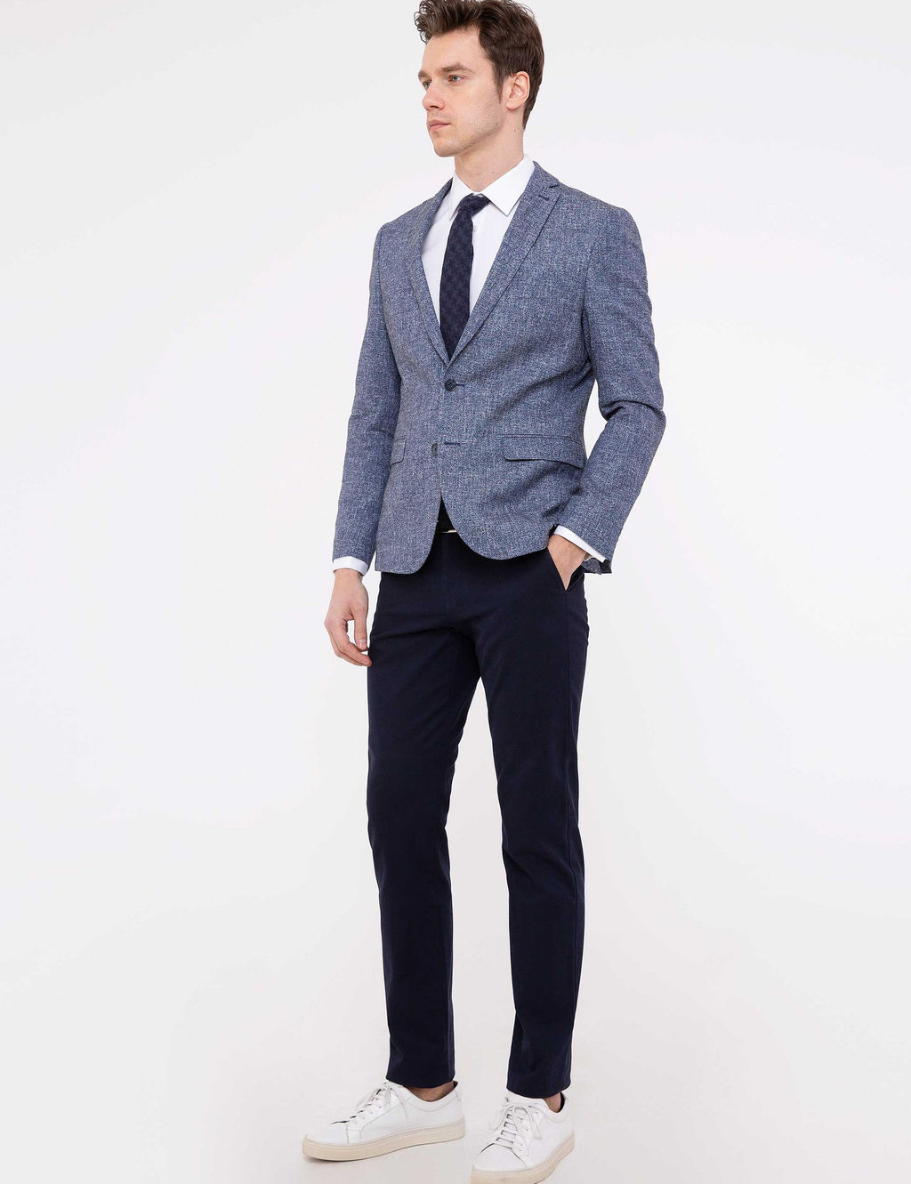 Темно-синие брюки узкого кроя из плотной ткани - Cacharel фото 2