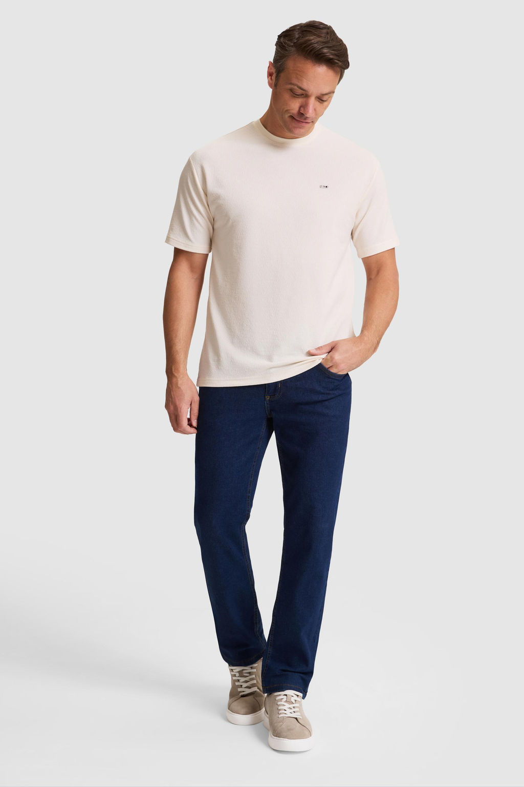 Erkek Krem Comfort Fit Bisiklet Yaka Ti__rt