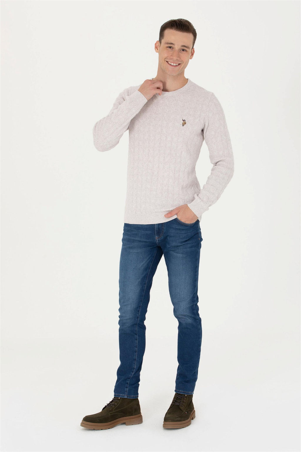 U. S. Polo Assn Мужской базовый свитер из каменного меланжа - U.s. polo assn фото 4