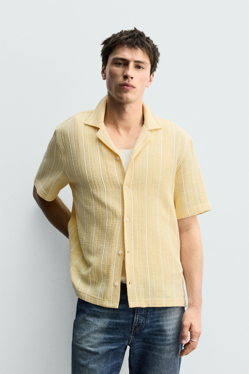 CAMISA REGULAR FIT JACQUARD RAYAS / Amarillo - Zara фото 2