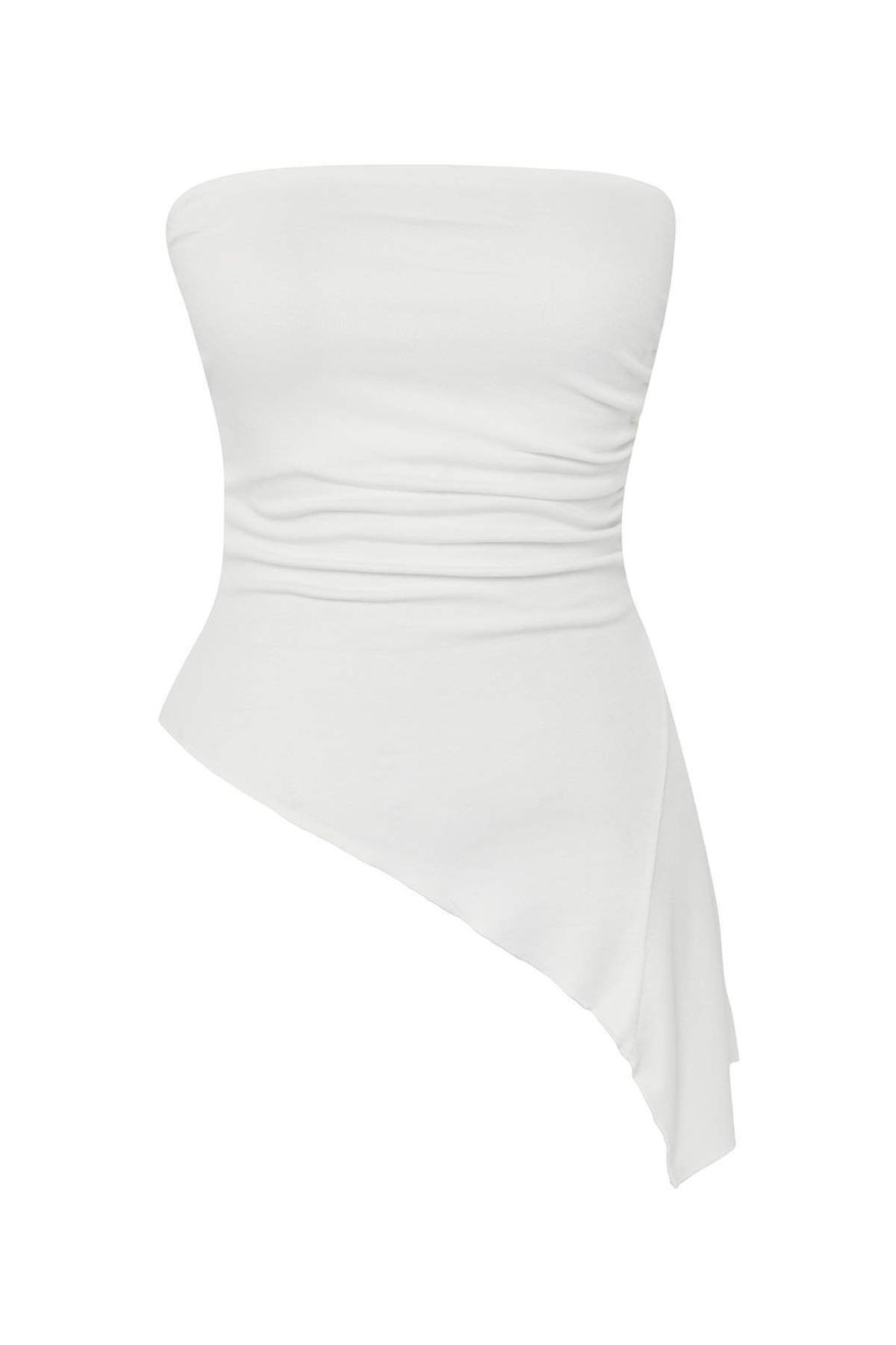 Trendyolmilla Ekru Straplez Buzgu/Drape Detayl? Asimetrik Orme Bluz TWOSS25BZ00570