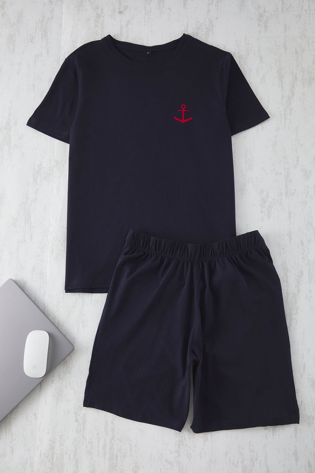 TRENDYOL MAN Lacivert Slim Fit Capa Nak?sl? Sortlu Orme Pijama Tak?m? TMNSS25PT00068 - Trendyolmilla фото 2