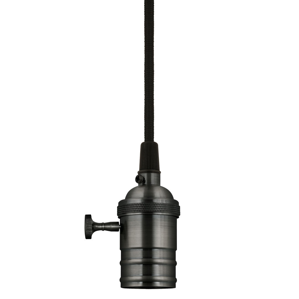DLC-V-S24K/E27 TS/1M/BL PEARL BLACK Патрон декоративный, серия Vintage, с проводом (1м) и креплением. Выключатель поворотный. Материал алюминий. Цвет черный жемчуг. ТМ Uniel.