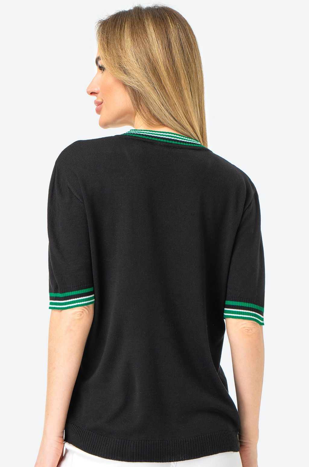 Женская футболка из вязаного трикотажа с V-образным вырезом Happy Fox  фото 22