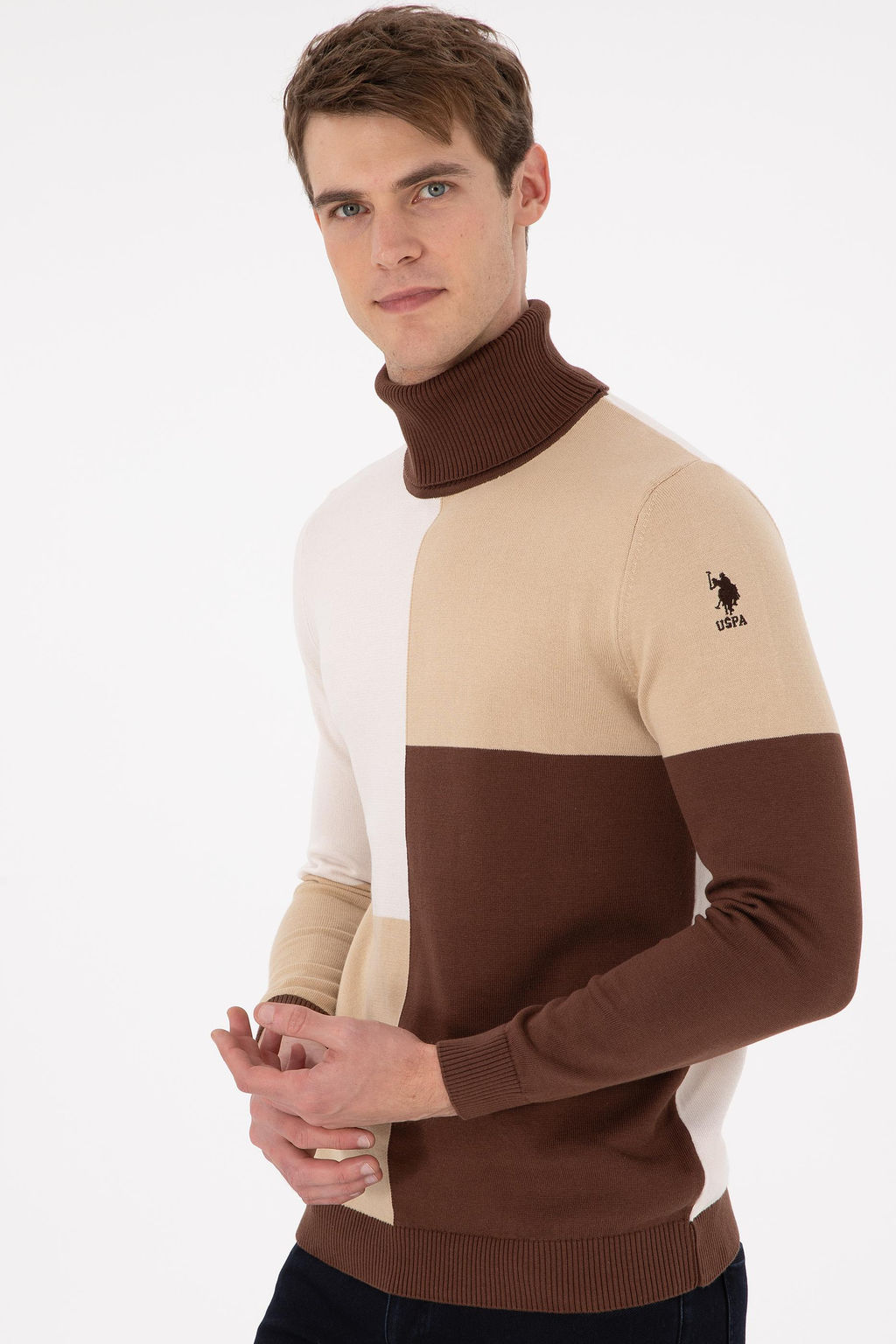 Erkek Slim Fit Bal_k__ Yaka Kum Kazak - U.s. polo assn фото 3