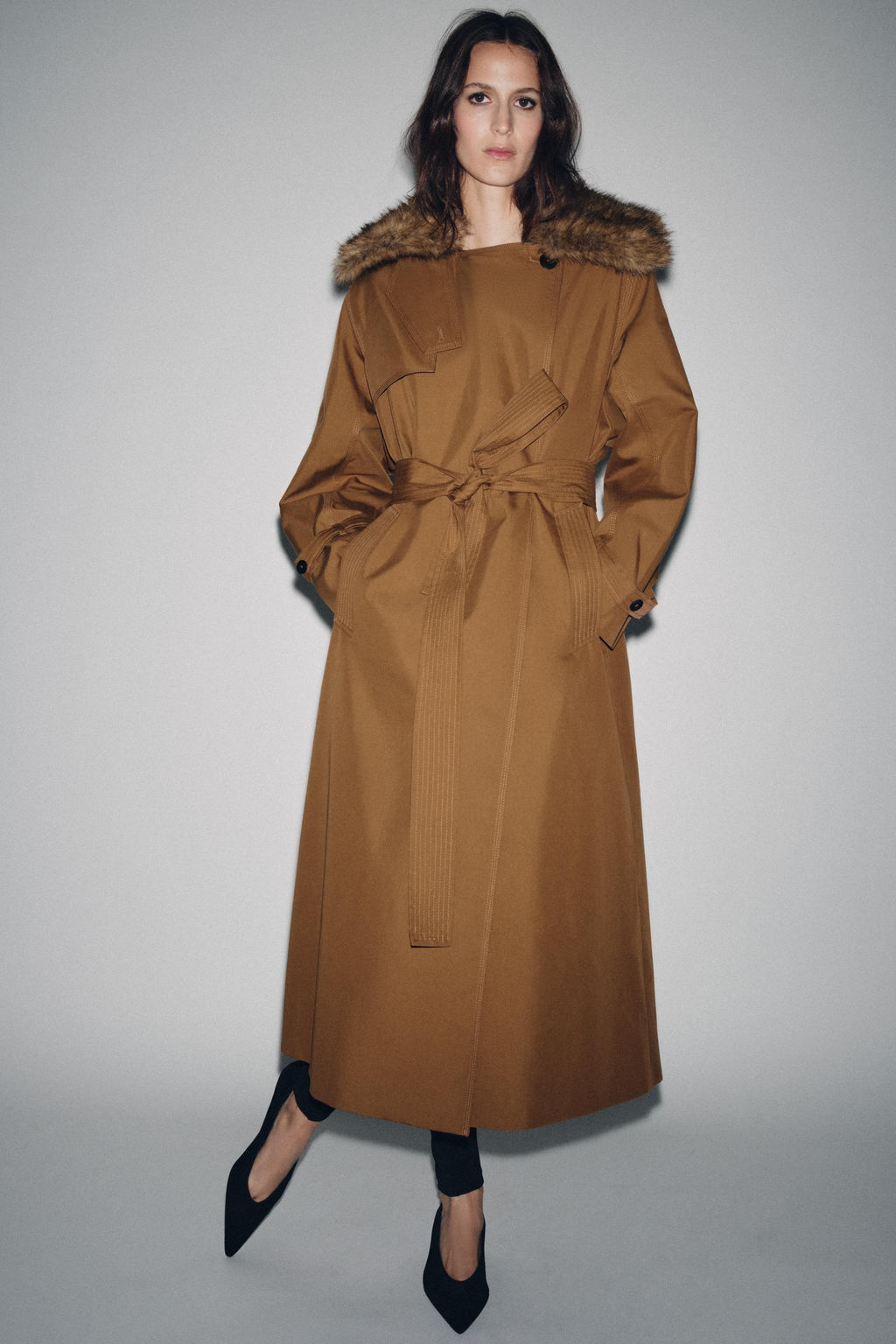 OVERSIZE FAUX FUR COLLAR TRENCH COAT ZW COLLECTION LIMITED EDITION