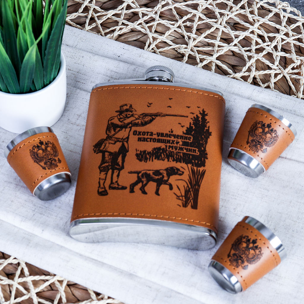 Набор подарочный Афоризмы об охоте фляжка 200 мл + 3 стопки 30 мл / FL-215 /уп 60/
