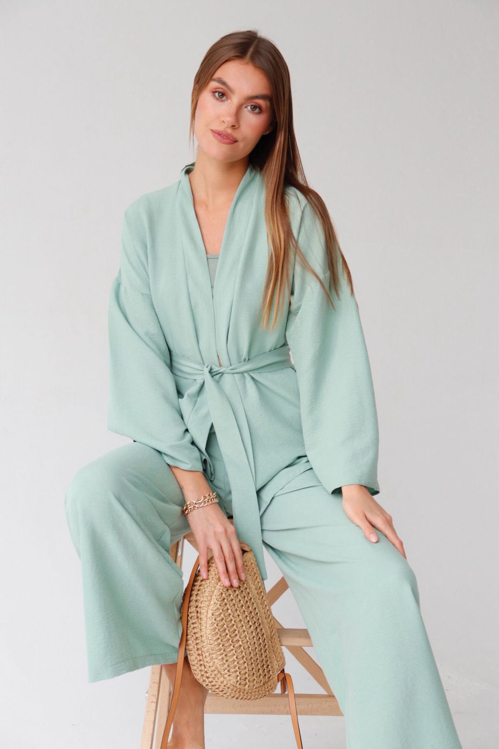 9363 Костюм из кимоно и брюк-палаццо в цвете мята - Martichelli фото 21