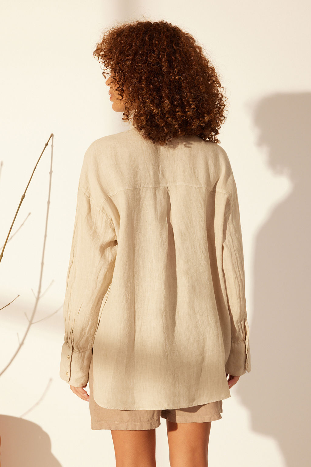 Bej %100 Keten Oversize Gomlek TWOSS23GO00443