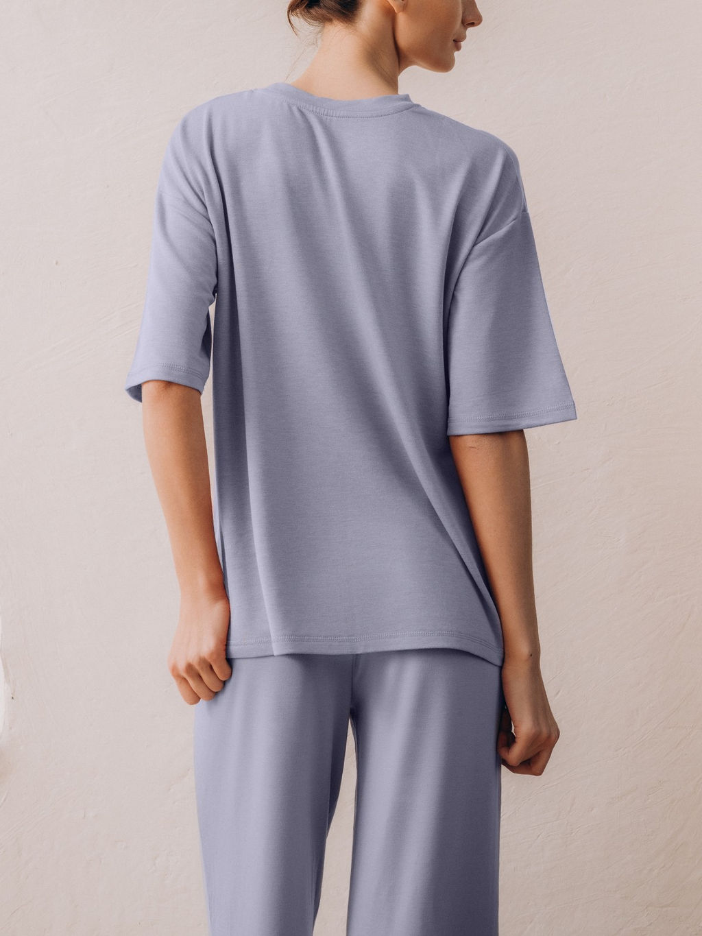 Пижама домашняя Indefini футболка и брюки из полиэстера голубая  фото 7