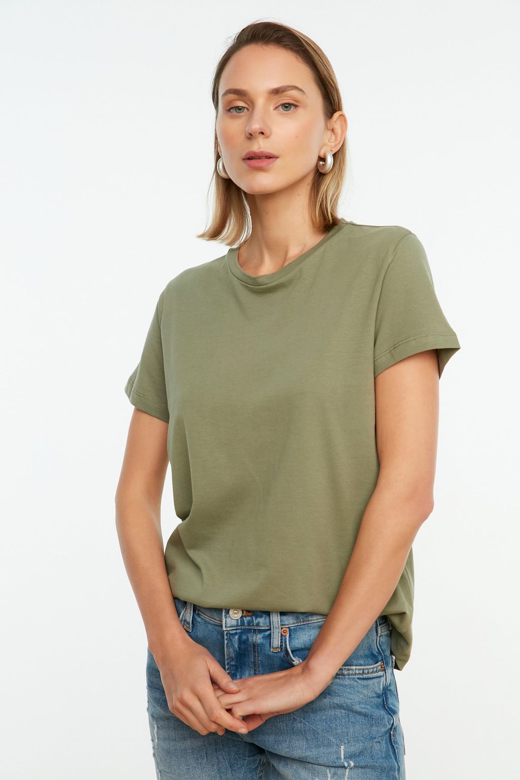 Haki-Somon %100 Pamuk Suprem Bisiklet Yaka 2li Paket Orme T-Shirt TWOSS20TS0141