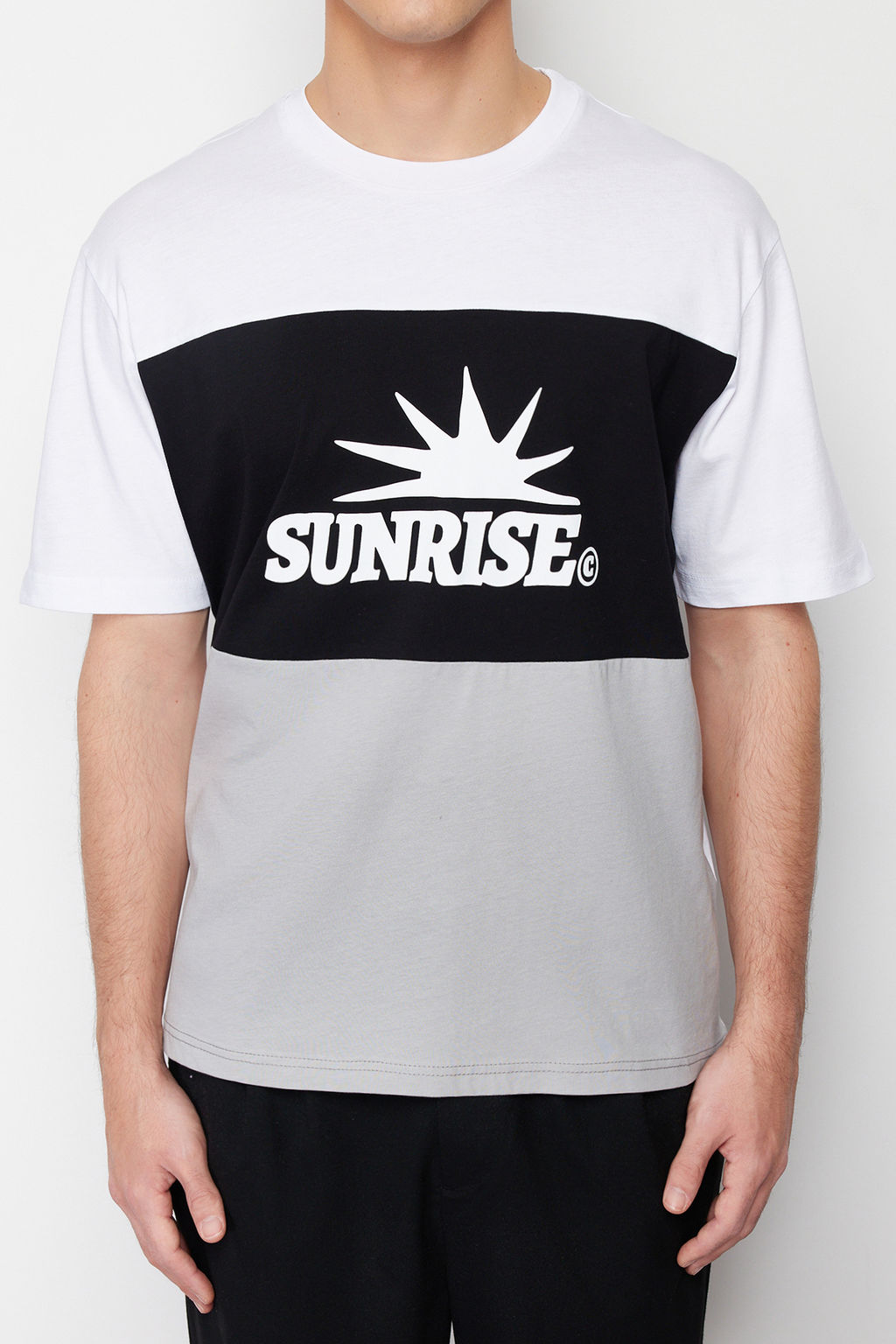 Siyah Oversize/Genis Kesim Yaz? Bask?l? Renk Bloklu %100 Pamuklu K?sa Kol T-Shirt TMNSS24TS00129 - Trendyolmilla фото 3