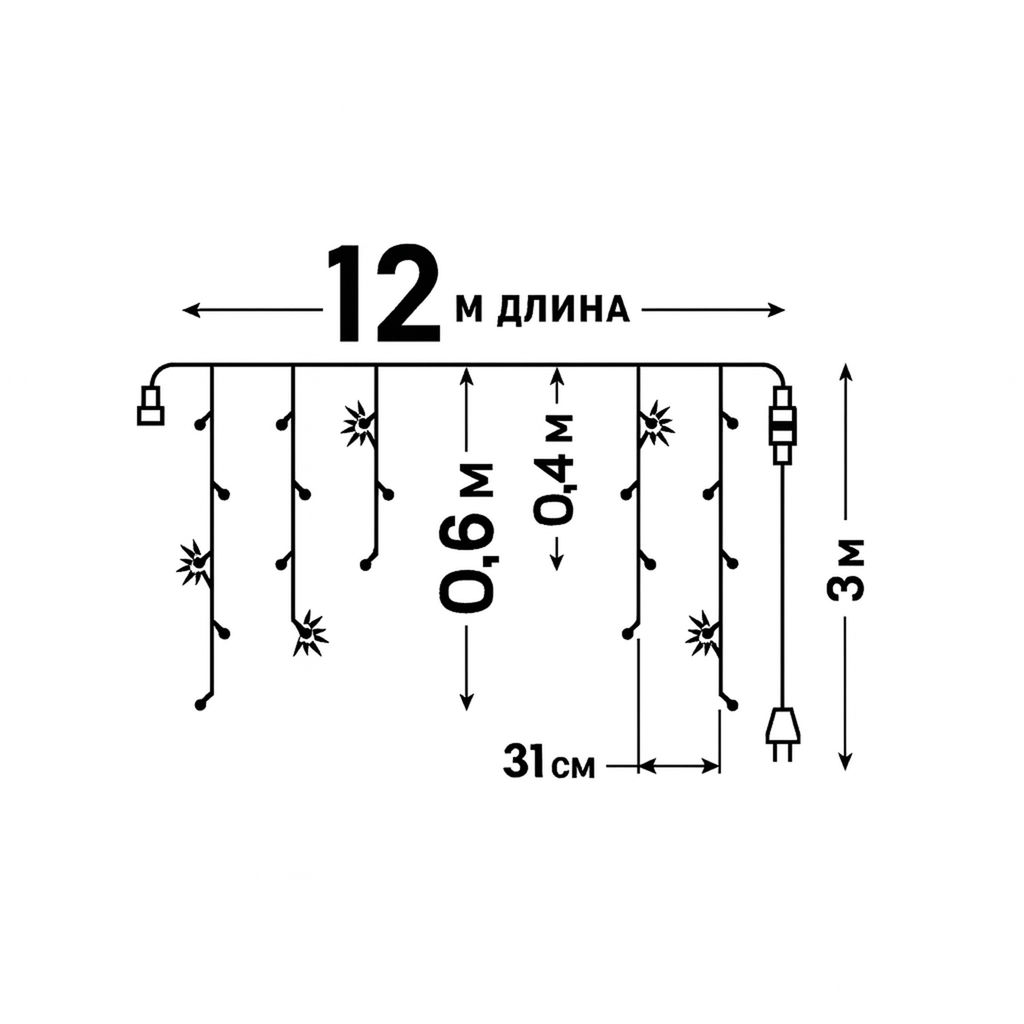ULD-B12006-195/TTK MULTI IP44 Бахрома светодиодная с эффектом мерцания, 12м. Соединяемая. 195 светодиодов. Разноцветный свет. Провод прозрачный. ТМ Uniel