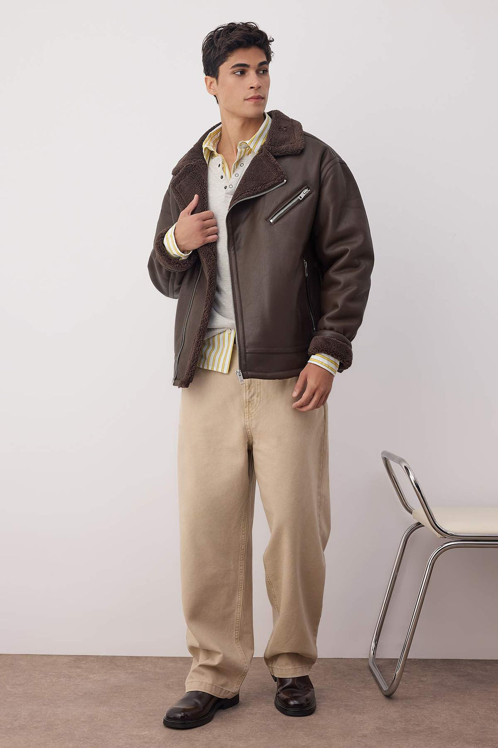 Siyah Regular Fit Suni Deri %100 PU Ici Polarl? Kal?n K?sl?k Erkek Mont TMNAW26MO00005 - Trendyolmilla фото 9