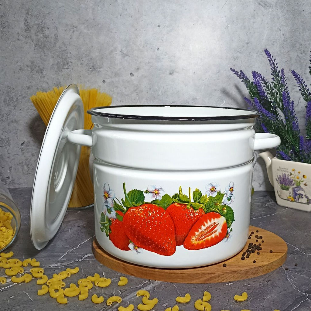 Кастрюля 9,0л цил. белосн. Клубника садовая 1с200с - Стальэмаль фото 4